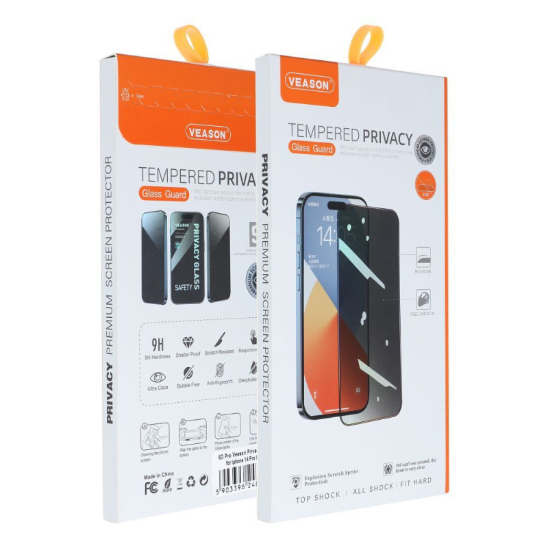 6D Veason Pro Privacy Glass  - for Iphone 13 / 16e / 17e (SE 4 2025) black
