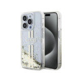 GUESS case for IPHONE 15 Pro GUHCP15LLFCSEGT (Liquid Glitter Gold Stripes) transparent
