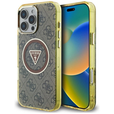 GUESS case for IPHONE 16 Pro Max compatible with MagSafe GUHMP16XHG4PRTGW (IML Metal Glitter 4G Circle Triangle) brown