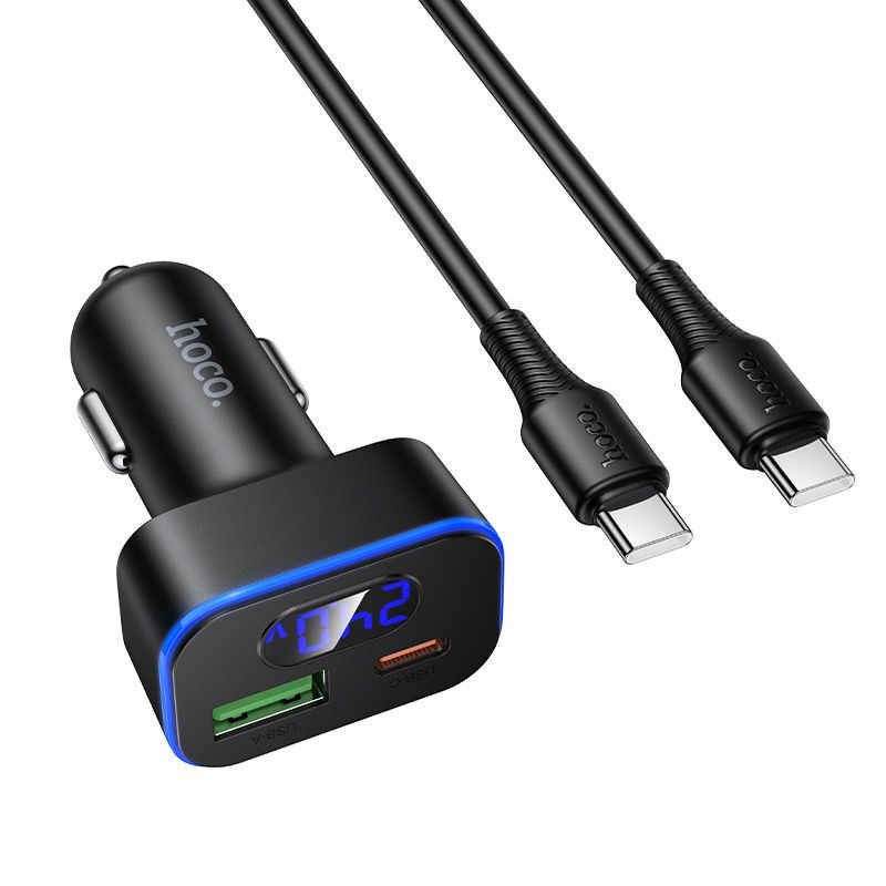 Car charger Hoco USB A + USB C PD QC3.0 48W + cable USB C to C Z63B black