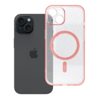 Case for iPhone 15 Clear Mag Cover (STR / CAMERA PROTECTION) compatible with MagSafe pink glitter