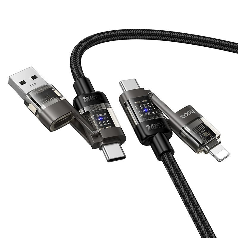 Cable 4in1 USB A/C to USB C/Lightning Hoco 240W 1,2 m U151 black Cable 4in1 USB A/C to USB C/Lightning Hoco 240W 1,2 m U151 black