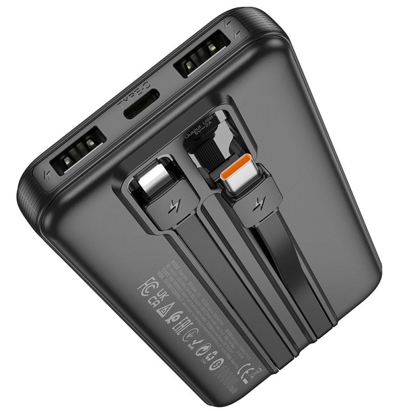 Powerbank Hoco 10000 mAh 2A with built-in cables USB C + Lightning J118 black Powerbank Hoco 10000 mAh 2A with built-in cables USB C + Lightning J118 black