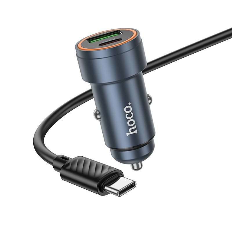 Car charger Hoco USB A + USB C QC3.0 PD 30W + cable USB C to USB C Z57A black Car charger Hoco USB A + USB C QC3.0 PD 30W + cable USB C to USB C Z57A black