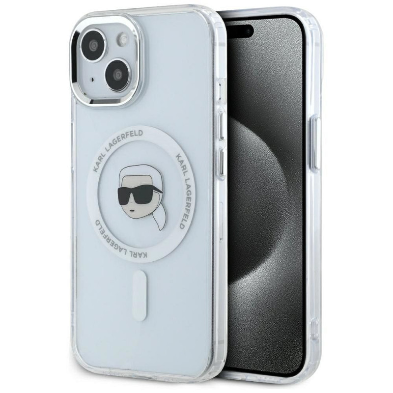 KARL LAGERFELD case for IPHONE 15 compatible with MagSafe KLHMP15SHLSKIH (IML Metal K Head) white KARL LAGERFELD case for IPHONE 15 compatible with MagSafe KLHMP15SHLSKIH (IML Metal K Head) white