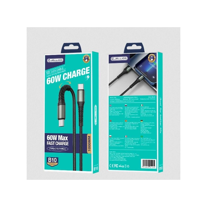 CABLE USB-C - USB-C 100cm Jellico Premium Braided B10 60W