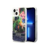 GUESS case for IPHONE 13 / 14 / 15 GUHCP14SLFLSB (Flower Liquid Glitter) blue