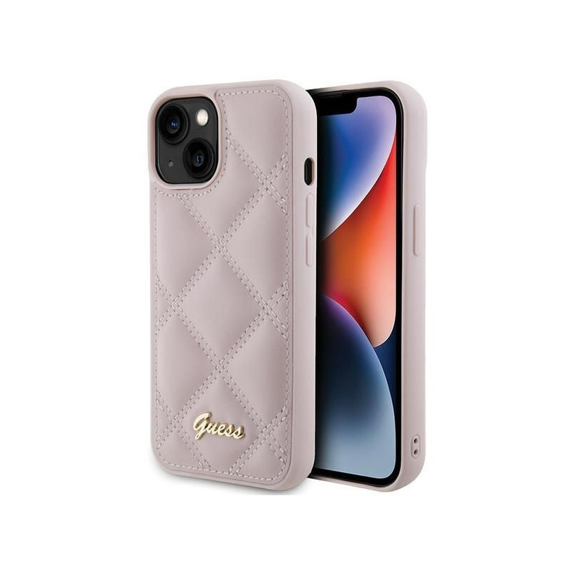 GUESS case for IPHONE 13 / 14 / 15 GUHCP15SPSQSQSP (Quilted Metal Logo) pink