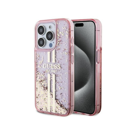 GUESS case for IPHONE 15 Pro GUHCP15LLFCSEGP (Liquid Glitter Gold Stripes) pink