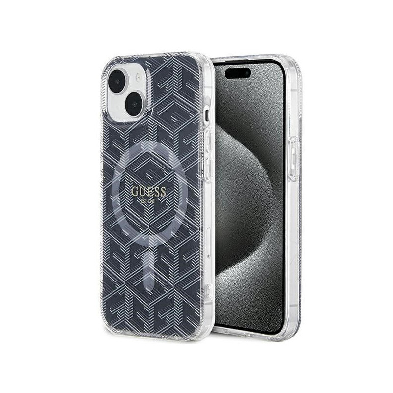 GUESS case for IPHONE 15 Plus compatible with MagSafe GUHMP15MHGCUSTGK (IML GCUBE) black