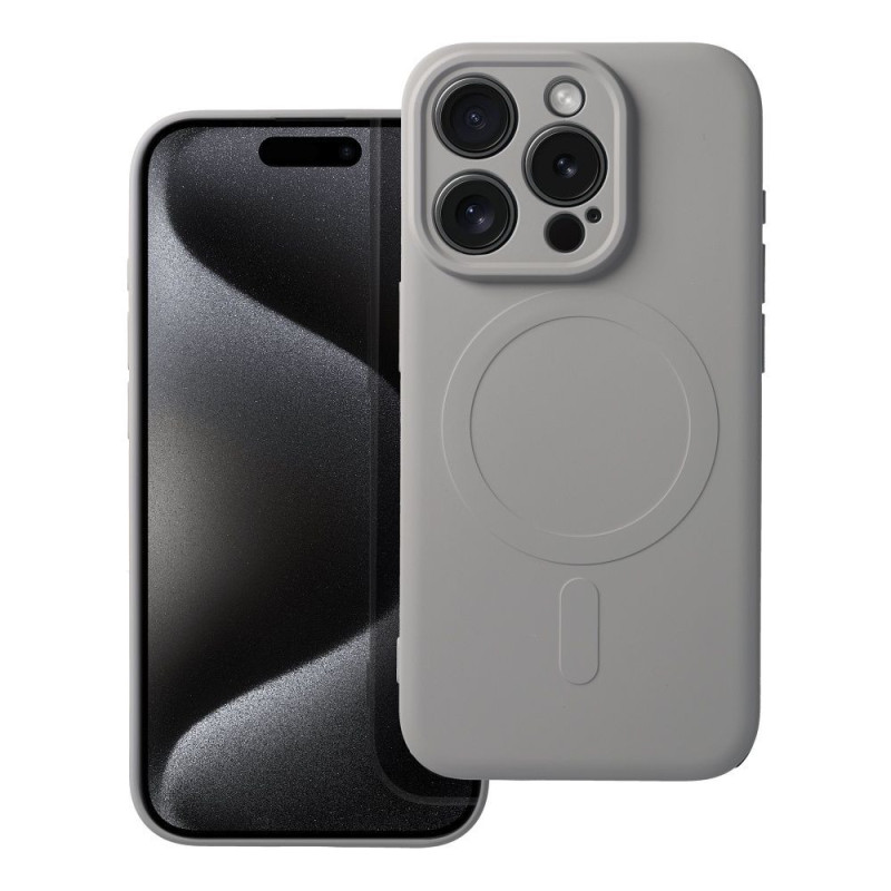 Case for iPhone 15 PRO Silicone Mag Cover compatible with MagSafe titanium gray