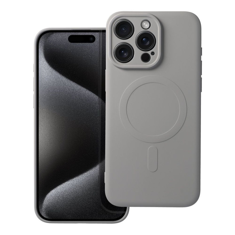 Case for iPhone 15 PRO MAX Silicone Mag Cover compatible with MagSafe titanium gray