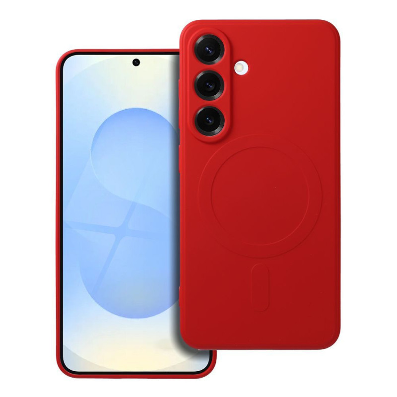 Case for Samsung S25 Silicone Mag Cover compatible with MagSafe red