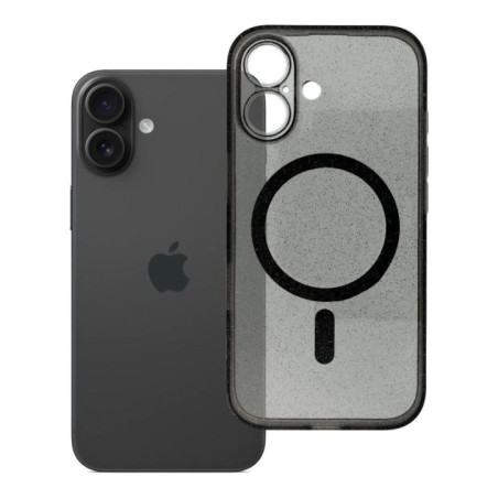 Case for iPhone 16 Clear Mag Cover (STR / CAMERA PROTECTION) compatible with MagSafe black glitter