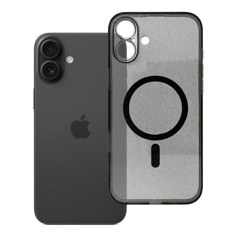Case for iPhone 16 PLUS Clear Mag Cover (STR / CAMERA PROTECTION) compatible with MagSafe black glitter