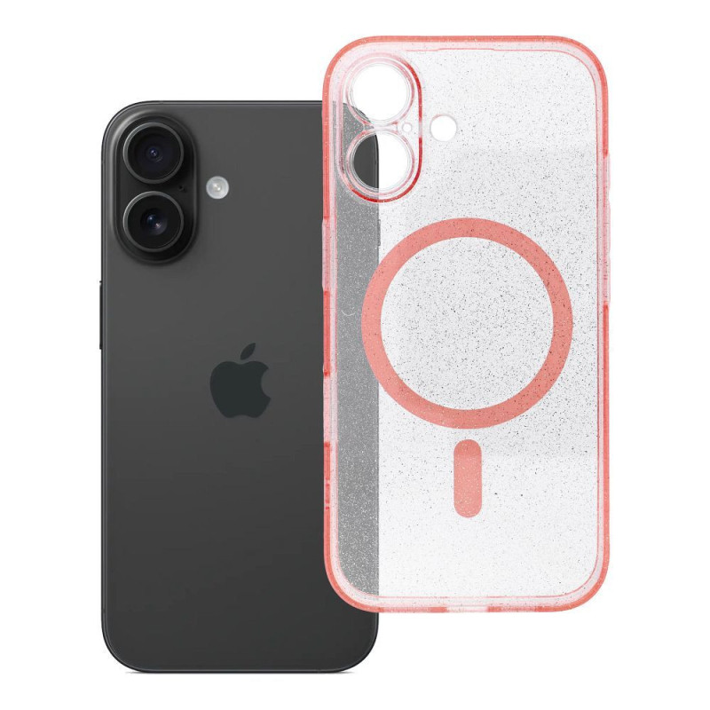 Case for iPhone 16 Clear Mag Cover (STR / CAMERA PROTECTION) compatible with MagSafe pink glitter