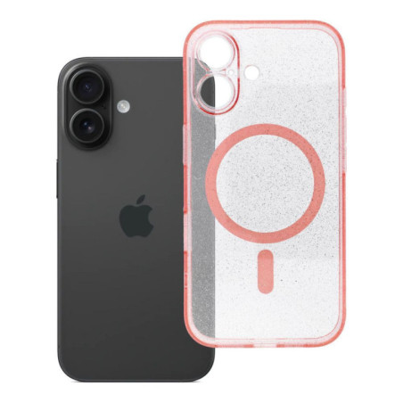 Case for iPhone 16 Clear Mag Cover (STR / CAMERA PROTECTION) compatible with MagSafe pink glitter