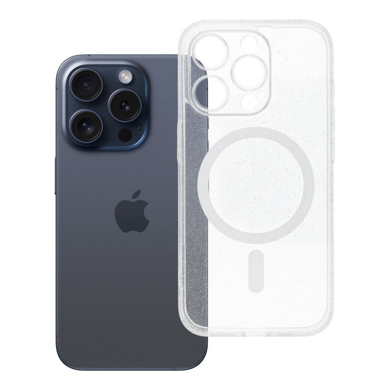 Case for iPhone 15 PRO Clear Mag Cover (STR / CAMERA PROTECTION) compatible with MagSafe transparent glitter