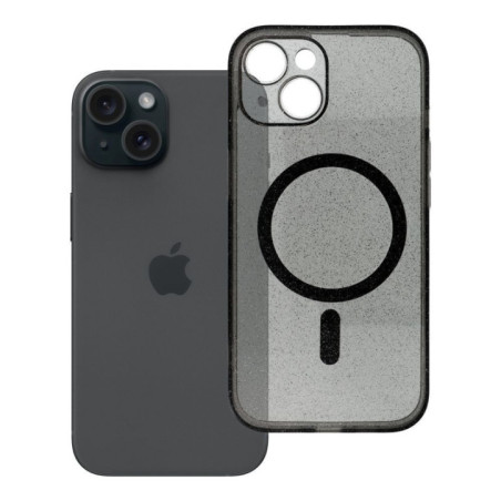 Case for iPhone 15 Clear Mag Cover (STR / CAMERA PROTECTION) compatible with MagSafe black glitter