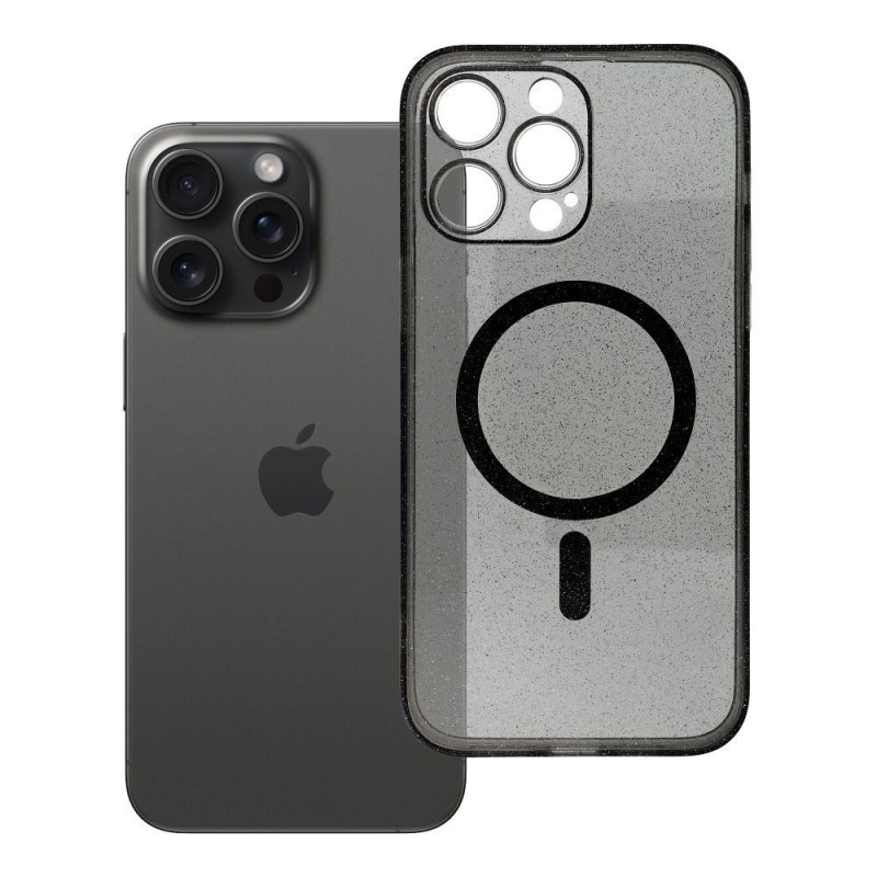 Case for iPhone 14 PRO MAX Clear Mag Cover (STR / CAMERA PROTECTION) compatible with MagSafe black glitter