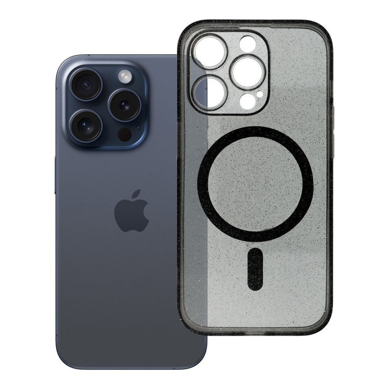Case for iPhone 14 PRO Clear Mag Cover (STR / CAMERA PROTECTION) compatible with MagSafe black glitter