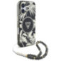 GUESS case for IPHONE 16 compatible with MagSafe GUHMP16SHPCTPLSK (IML Palm Trees Triangle W/ Pearl Strap) black