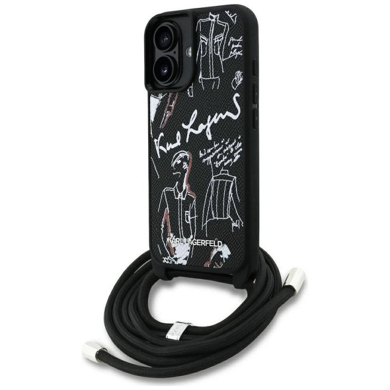 KARL LAGERFELD case for IPHONE 16 KLHCP16SPGGRMPCK compatible with MagSafe (CRSSBY Grained PU W/ Pattern & Logo) black