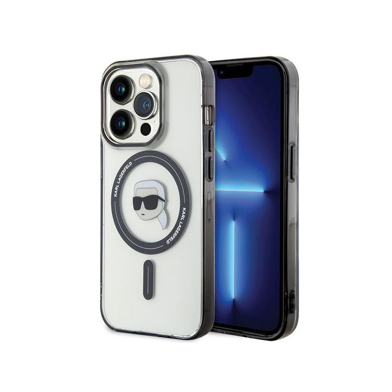 KARL LAGERFELD case for IPHONE 15 Pro KLHMP15LHKHNOTK (Karl Head + MAG) transaprent