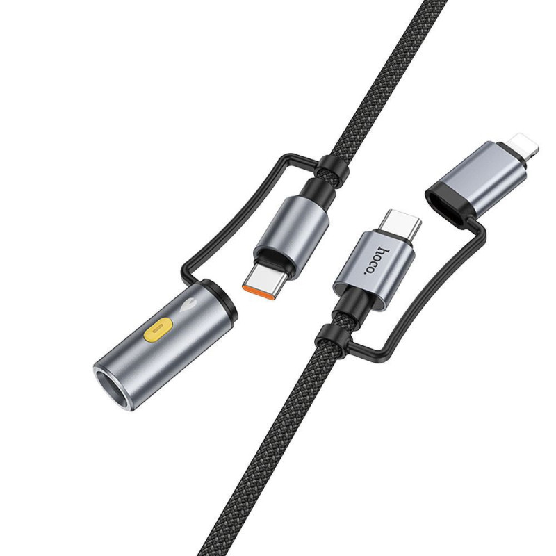 Cable All-in-one USB C / Lightning to USB C / Cigarette lighter Hoco PD 3A 60W 1,2 m U138 grey