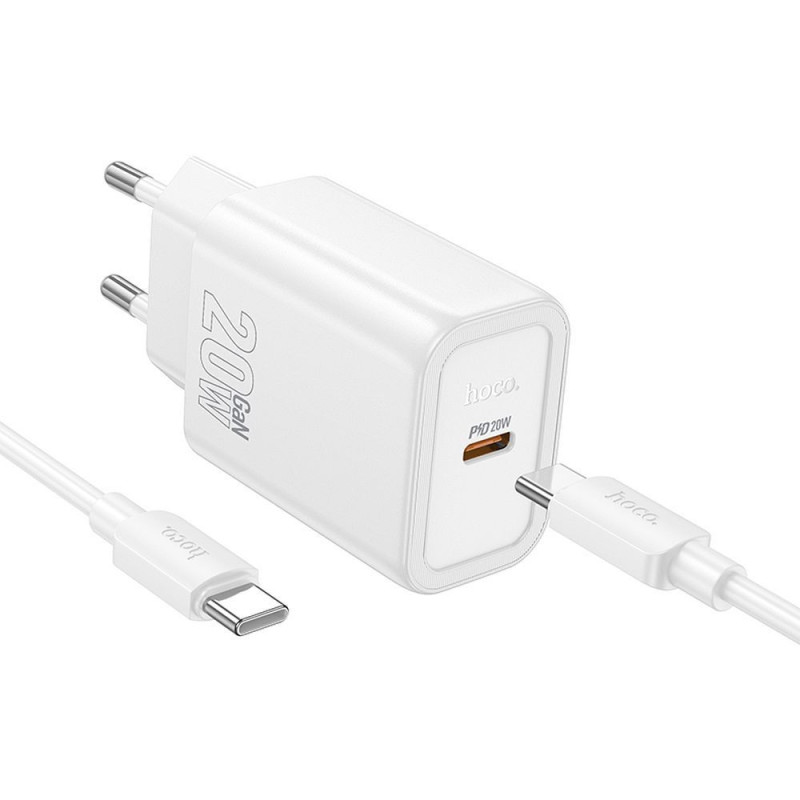 Phone charger Hoco USB C QC PD 20W + cable USB C to USB C N60 white