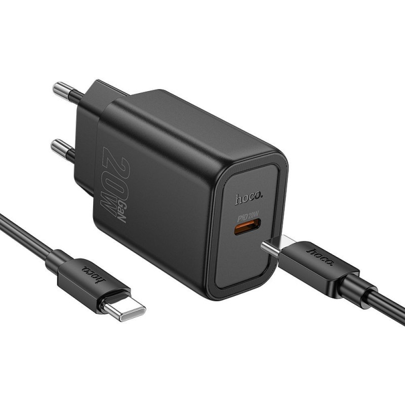 Phone charger Hoco USB C QC PD 20W + cable USB C to USB C N60 black