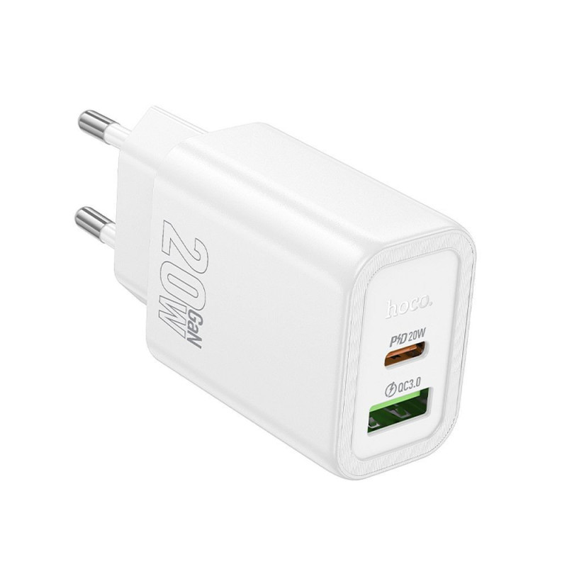 Phone charger Hoco USB A + USB C QC3.0 PD 3A 20W N61 white