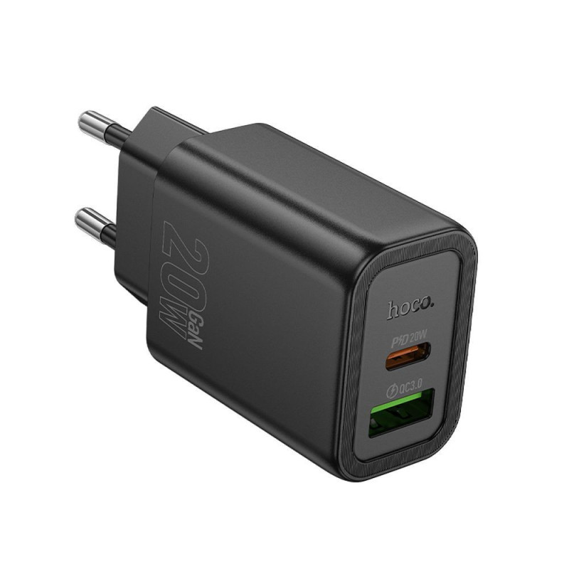 Phone charger Hoco USB A + USB C QC3.0 PD 3A 20W N61 black