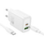 Phone charger Hoco USB A + USB C QC3.0 PD 3A 30W + cable USB C to USB C N63 white