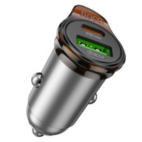 Car charger Hoco USB A + USB C QC3.0 PD 43W + cable USB C to USB C NZ16A metal gray