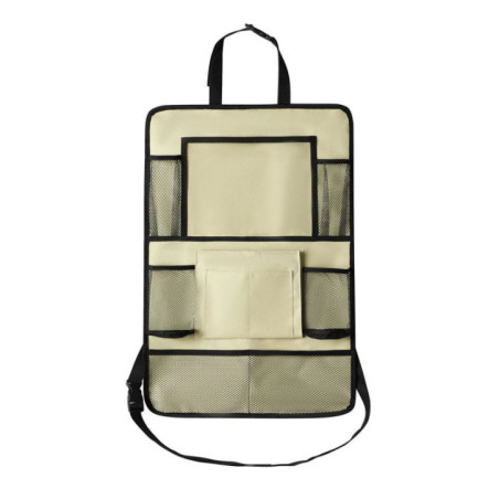 Car organizer for front seats with compartments beige