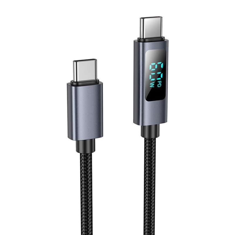 Cable USB C to USB C Hoco 3A 60W with display 1 m X112 black Cable USB C to USB C Hoco 3A 60W with display 1 m X112 black