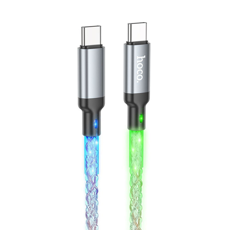 Cable USB C to USB C Hoco 3A 60W LED 1 m U112 gray Cable USB C to USB C Hoco 3A 60W LED 1 m U112 gray