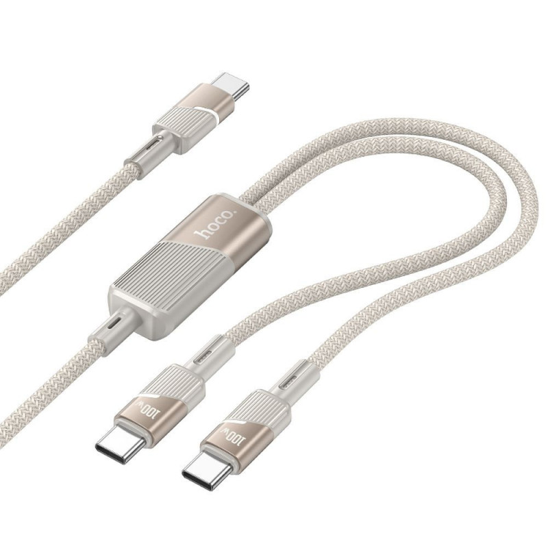 Cable 2in1 USB C to USB C / USB C Hoco 5A 100W 1,2 m U139 gold