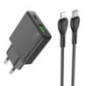 Phone charger Hoco Slim USB A + USB C QC3.0 PD 3A 20W + cable USB C to Lightning N38 black Phone charger Hoco Slim USB A + USB C QC3.0 PD 3A 20W + cable USB C to Lightning N38 black