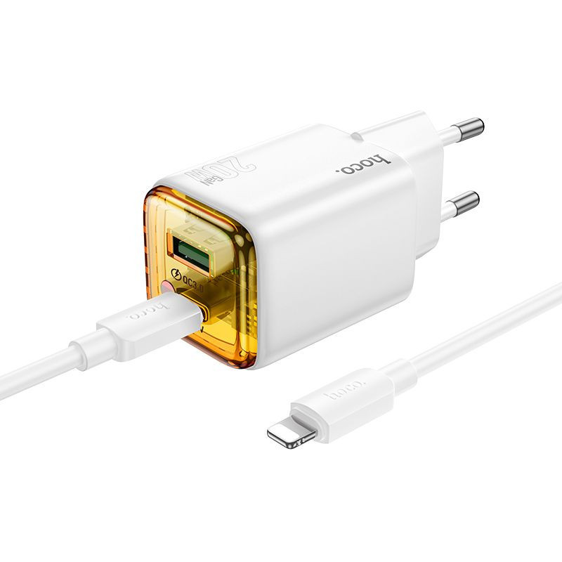 Phone charger Hoco USB A + USB C QC3.0 PD 3A 20W + cable USB C to Lightning N52 white