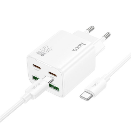 Phone charger Hoco 2 x USB C + 2 x USB A QC3.0 PD 3A 30W + cable USB C to USB C N56 white