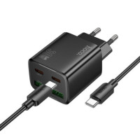 Phone charger Hoco 2 x USB C + 2 x USB A QC3.0 PD 3A 30W + cable USB C to USB C N56 black