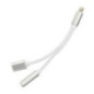 Adapter AUX 2in1 Lightning (male) to Lightning (female) / Jack 3,5 mm (female) silver