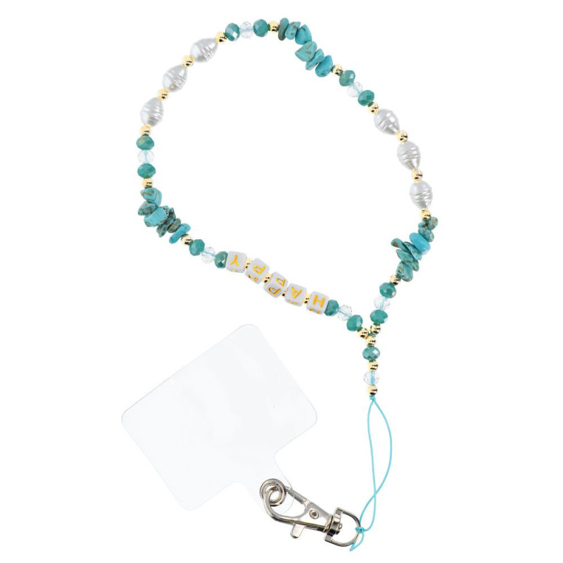 HAPPY Phone lanyard, Phone pendant / cord length 44cm (22cm in the loop) / on hand - lite blue