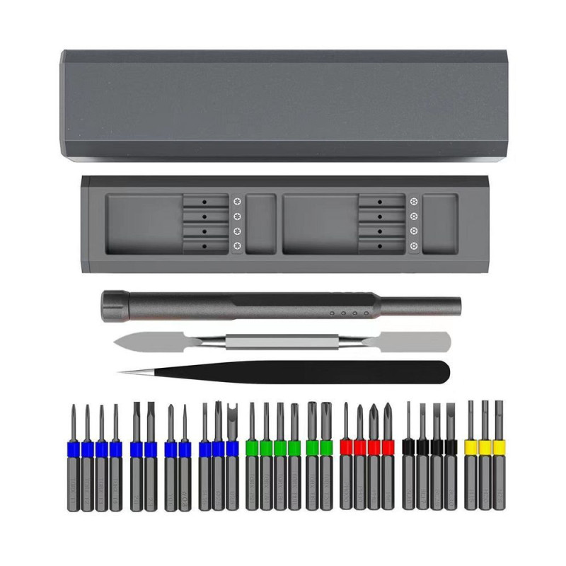 Set of service screwdrivers, 30-in-1 aluminum bits