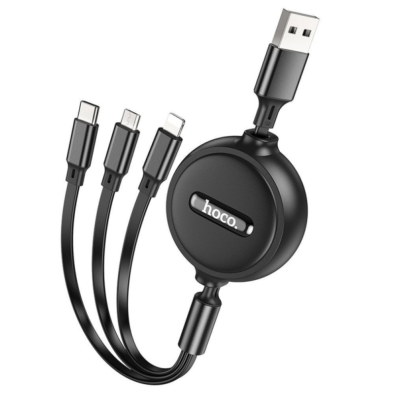 Cable 3in1 USB A to Lightning / Micro USB / USB C Hoco 2A 1 m X75 black Cable 3in1 USB A to Lightning / Micro USB / USB C Hoco 2A 1 m X75 black