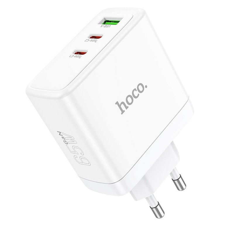 Phone charger Hoco 2 x USB C + USB A GaN QC PD 65W N30  white