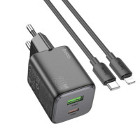 Phone charger USB A + USB C QC PD 3A 20W + cable USB C to Lightning N41 black