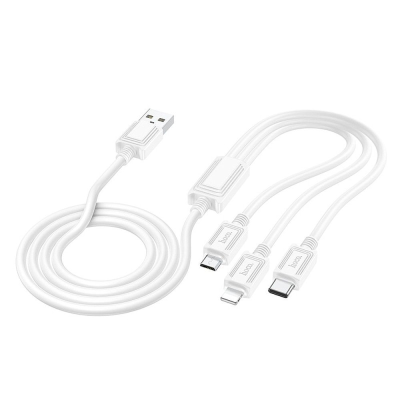 Cable 3in1 USB A to Lightning / Micro USB / USB C Hoco 2A 1 m X74 white Cable 3in1 USB A to Lightning / Micro USB / USB C Hoco 2A 1 m X74 white